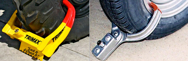 Trimax Yellow Steel Deluxe Wheel Chock / Blaylock EZ Series Wheel Locks