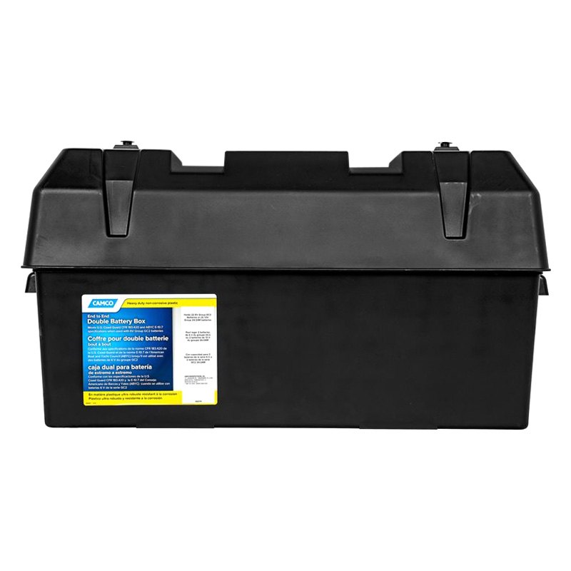 Protects Your RV or Marine Battery from Collisions and Contaminants Double Side-by-Side Group 24 Batteries Camco 55370 Vented RV//Marine Battery Box 2 Holds