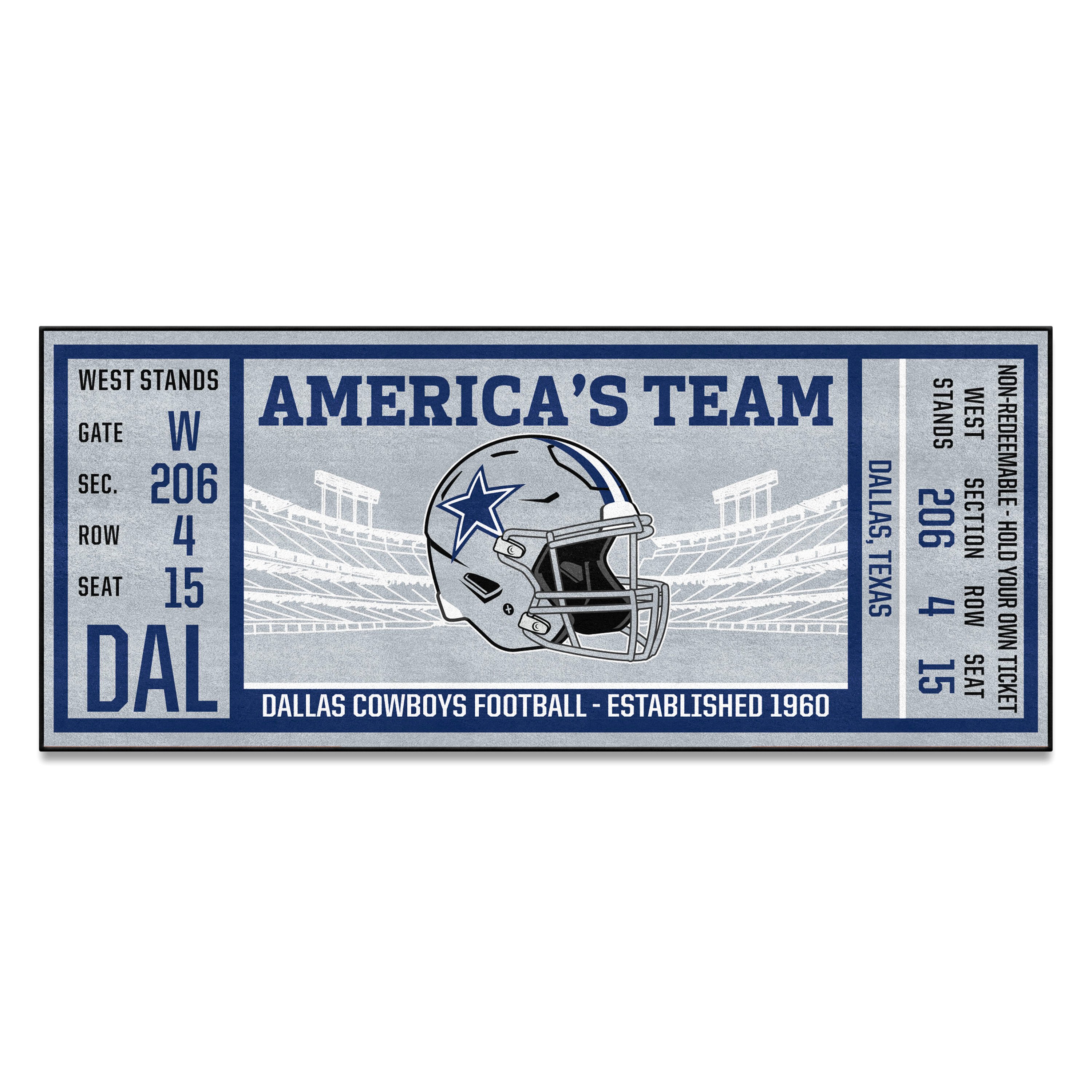 FanMats® 23118 Dallas Cowboys 30" x 72" Nylon Face Ticket Runner Mat