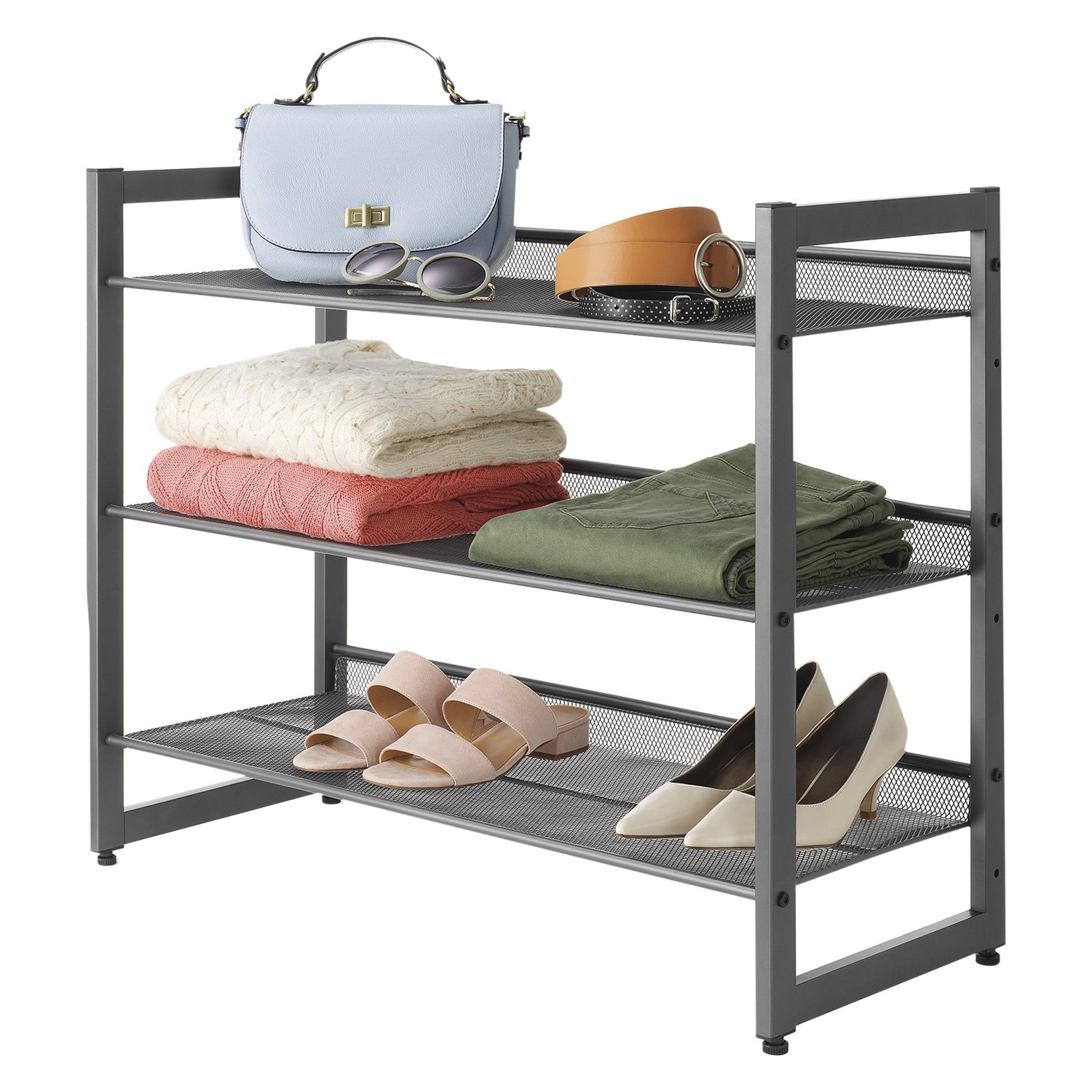 Whitmor 6905 8770 Bb Gunmetal 3 Tier Stackable Shoe Rack Camperid Com