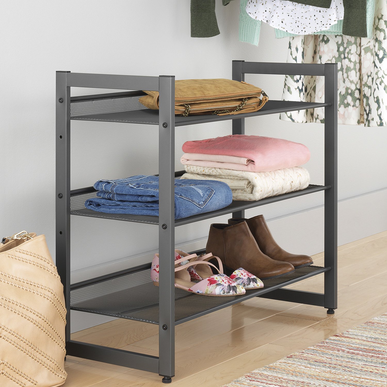 Whitmor 6905 8770 Bb Gunmetal 3 Tier Stackable Shoe Rack Camperid Com